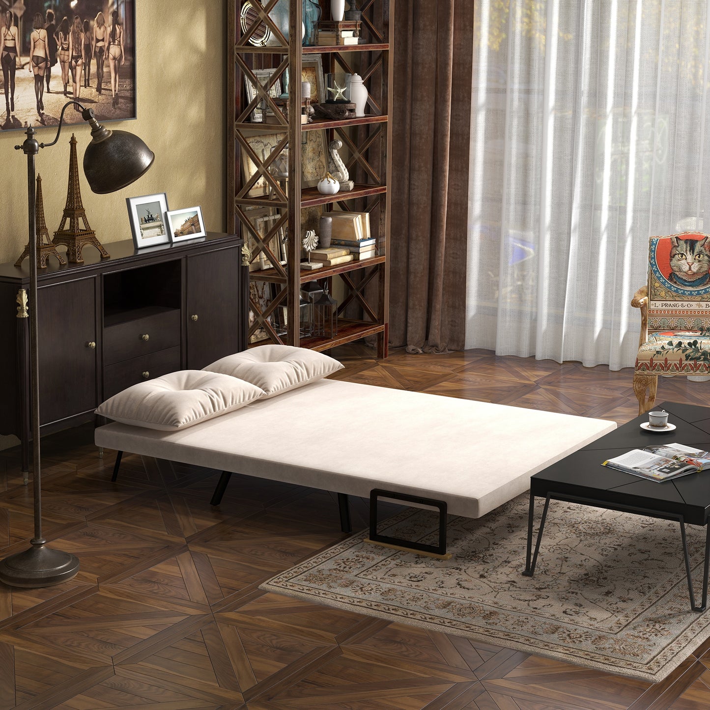 Click Clack 2 Seater Sofa Bed Settee for Living Room, Guest Room, Beige