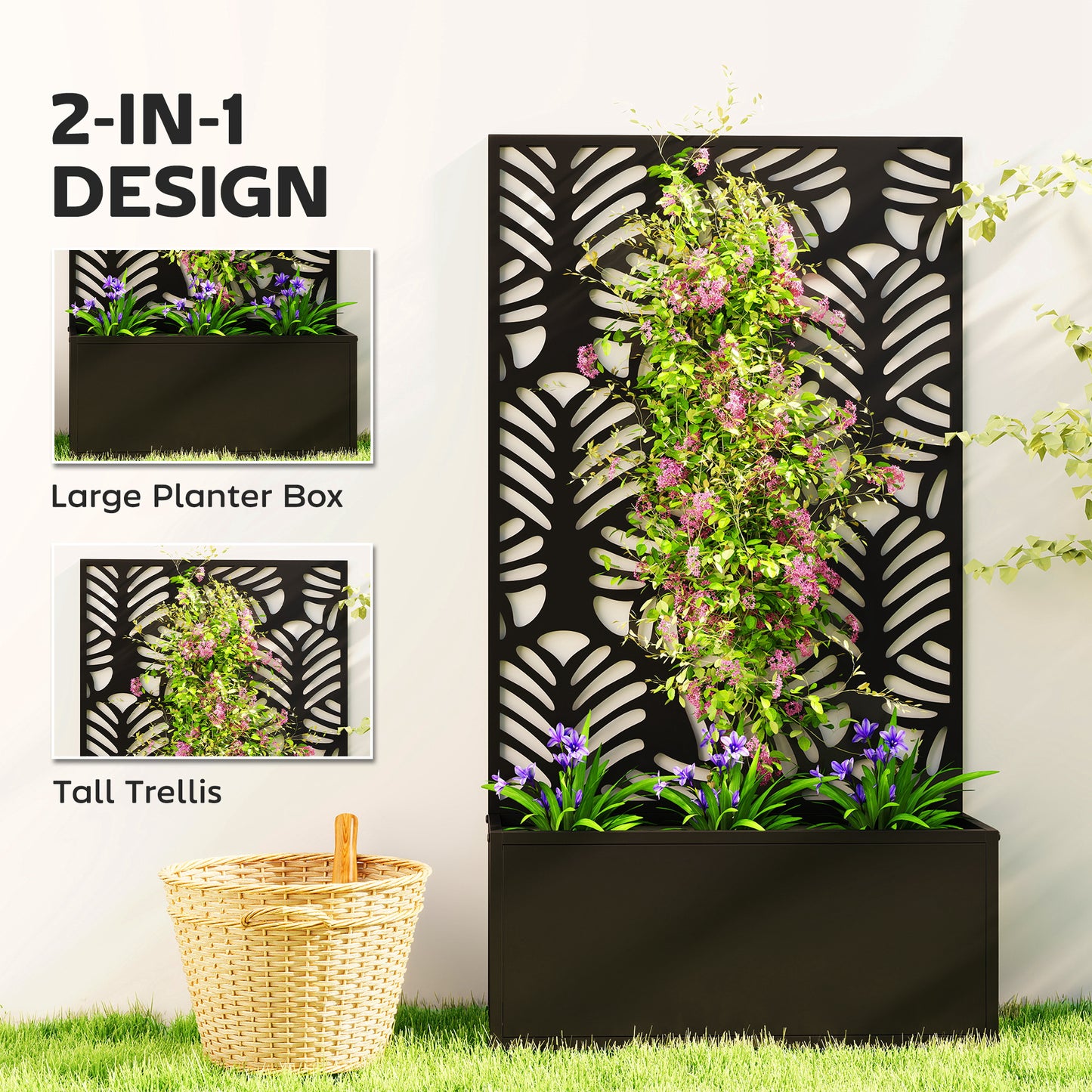 Metal Raised Garden Bed with Trellis, Outdoor Elevated Planter Box