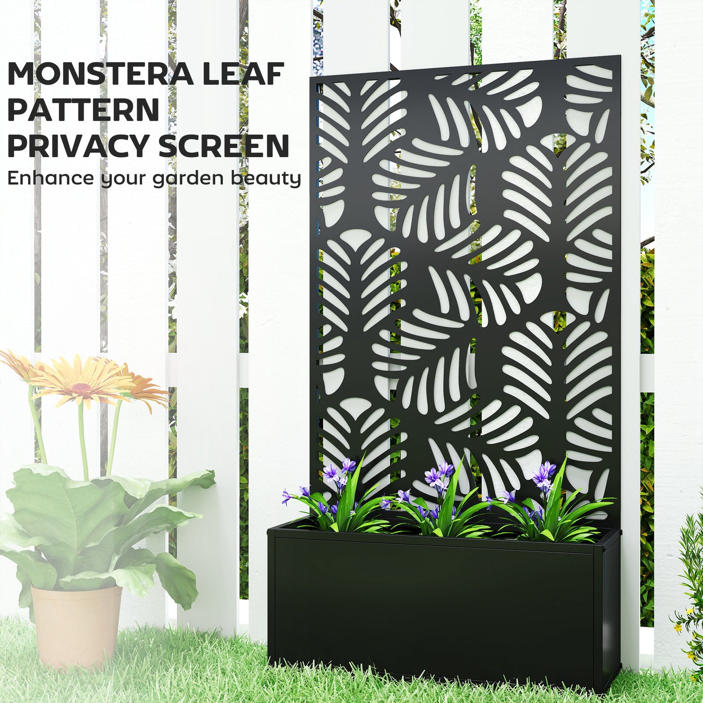 Metal Raised Garden Bed with Trellis, Outdoor Elevated Planter Box