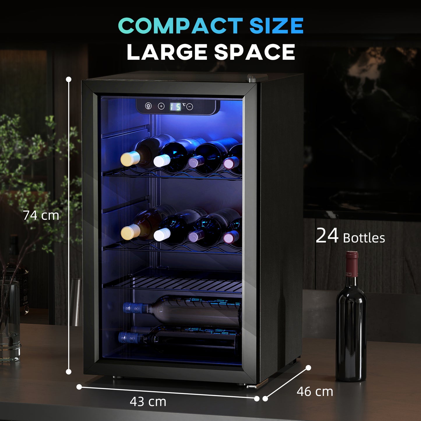 24 Bottle Wine Cooler, 68L Freestanding Drinks Beer Wine Fridge