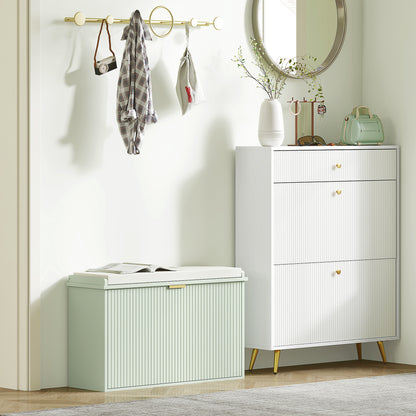 Shoe Storage Bench with Cushion and Flip-Drawer 80x26x47.5cm Green
