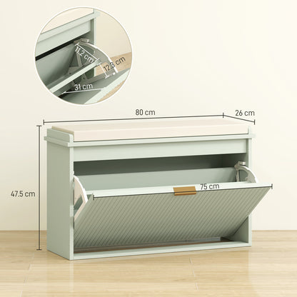 Shoe Storage Bench with Cushion and Flip-Drawer 80x26x47.5cm Green