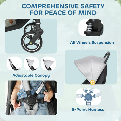 Travel Stroller with Easy Folding, Lightweight Pushchair Light Grey