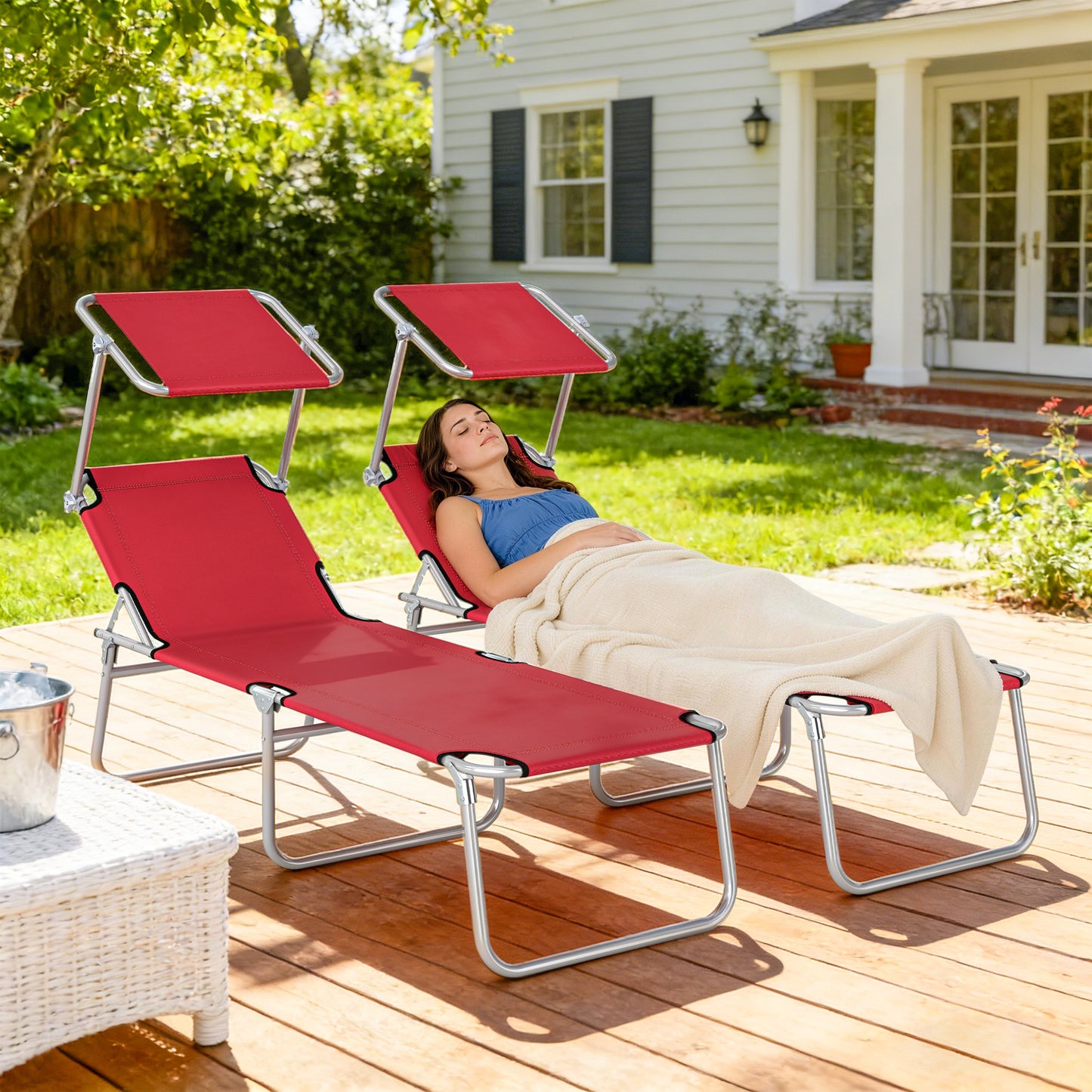 Foldable Sun Lounger Set of 2, 4 Level Adjustable Backrest