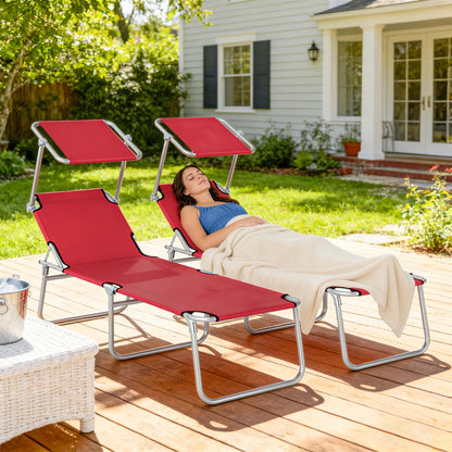 Foldable Sun Lounger Set of 2, 4 Level Adjustable Backrest