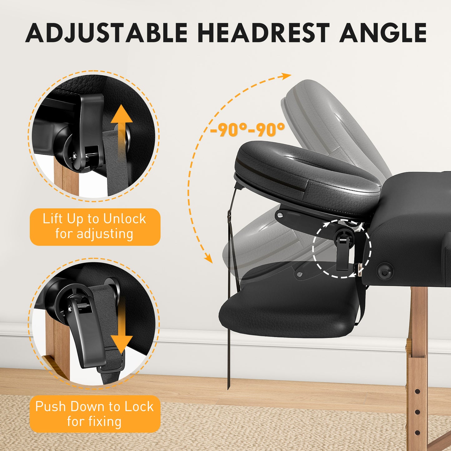 Foldable Massage Bed with Beech Wood Legs Face Cradle Armrests Black