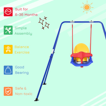 Metal Kids Swing Set with Baby Seat Safety Harness A-Frame Stand for Backyard
