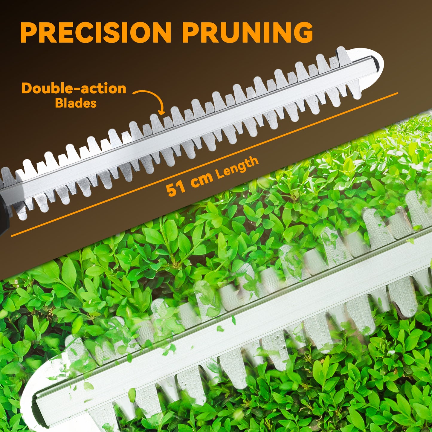 Cordless Hedge Trimmer with Brushless Motor, Orange