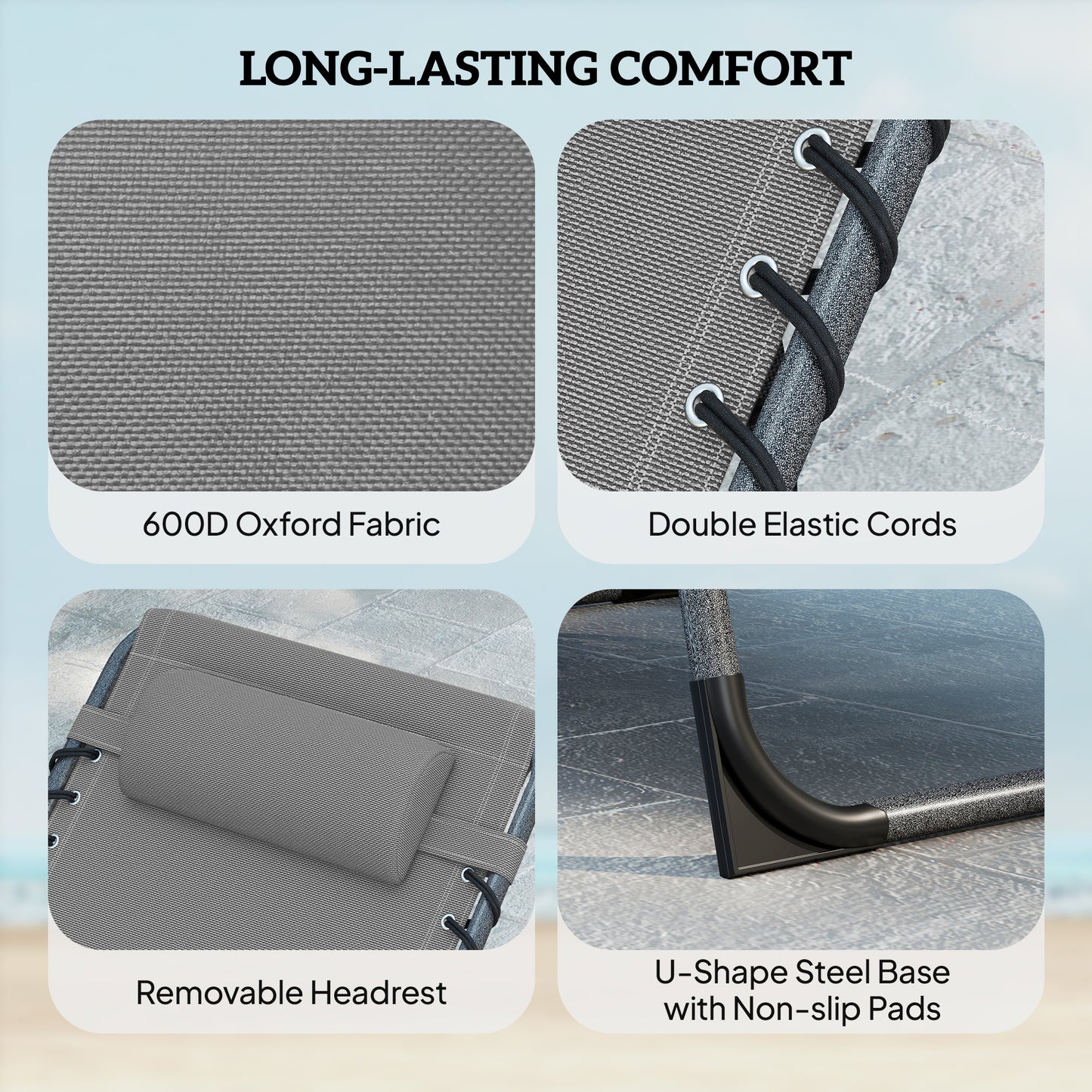 Folding Sun Loungers with 5-Level Back, Cup Holder, Grey