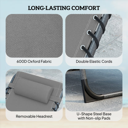 Folding Sun Loungers with 5-Level Back, Cup Holder, Grey