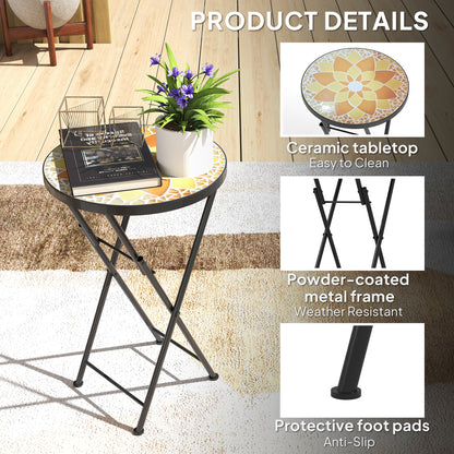 Mosaic Garden Table, 35.5cm Folding Coffee Table, Yellow
