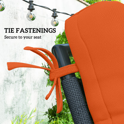 2pc Outdoor Seat Cushion with Backrest, Ties, for Garden, Orange