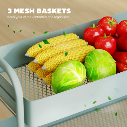 3-Tier Storage Trolley, Storage Cart with Mesh Backets, Wheels