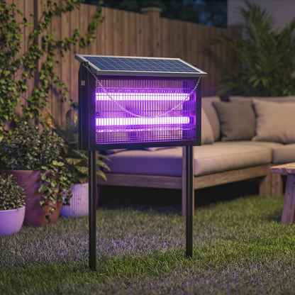 Solar Bug Zapper Outdoor, 3500 V Electric Mosquito Fly Zapper with 4.3 m Extension Cord, Indoor USB Charging Fly Killer with Dusk-to-Dawn Control, Solar Panel Wall Mount, Black