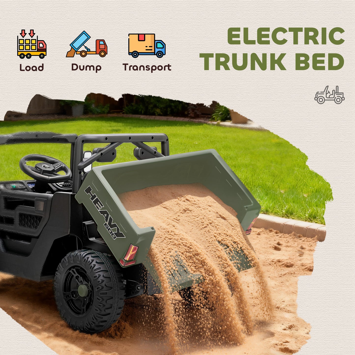 12V Kids Ride on Car, Kids UTV with Electric Dump Bed, Green