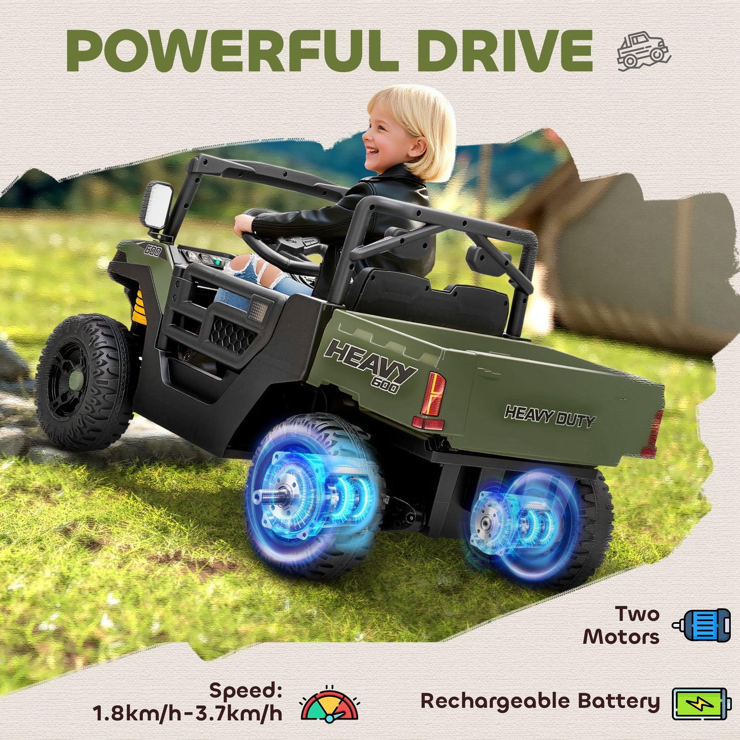 12V Kids Ride on Car, Kids UTV with Electric Dump Bed, Green