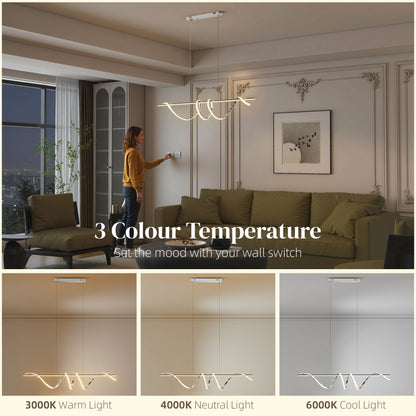 Pendant Light, Ceiling Light with 3 Colour Temperatures, Silver Tone