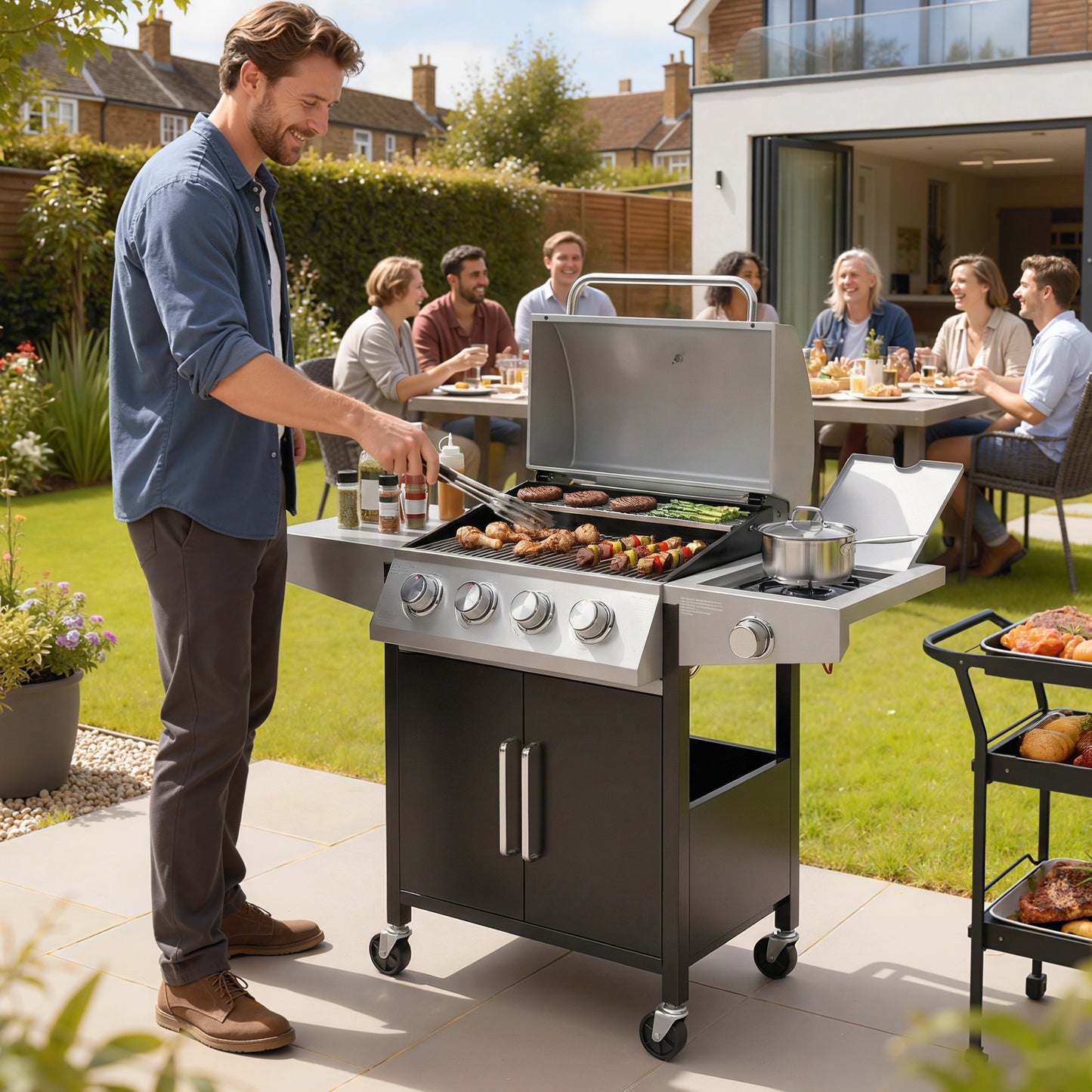 4+1 Burner Gas BBQ Grill with Side Burner, 50000 BTU Gas Grill
