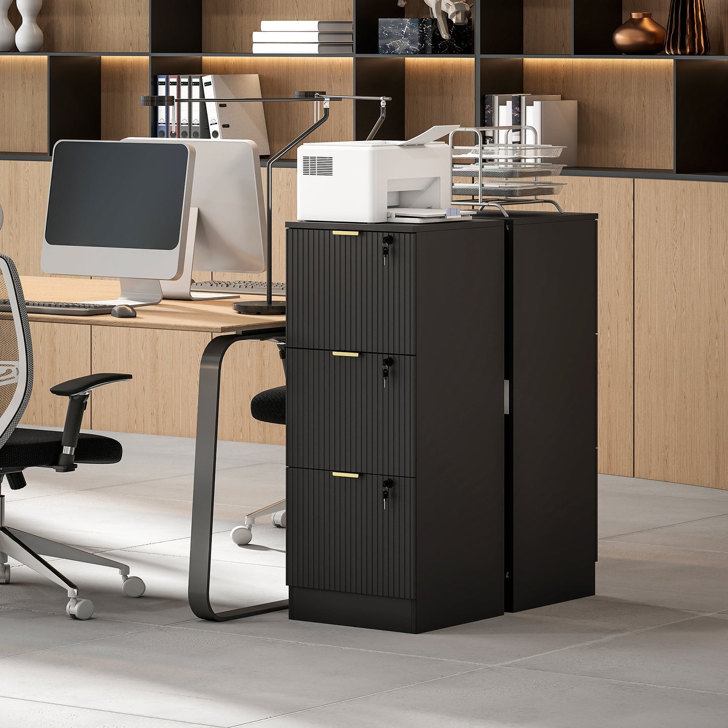 Filing Cabinet, File Cabinet with 3 Lockable Drawers and Hanging Rails