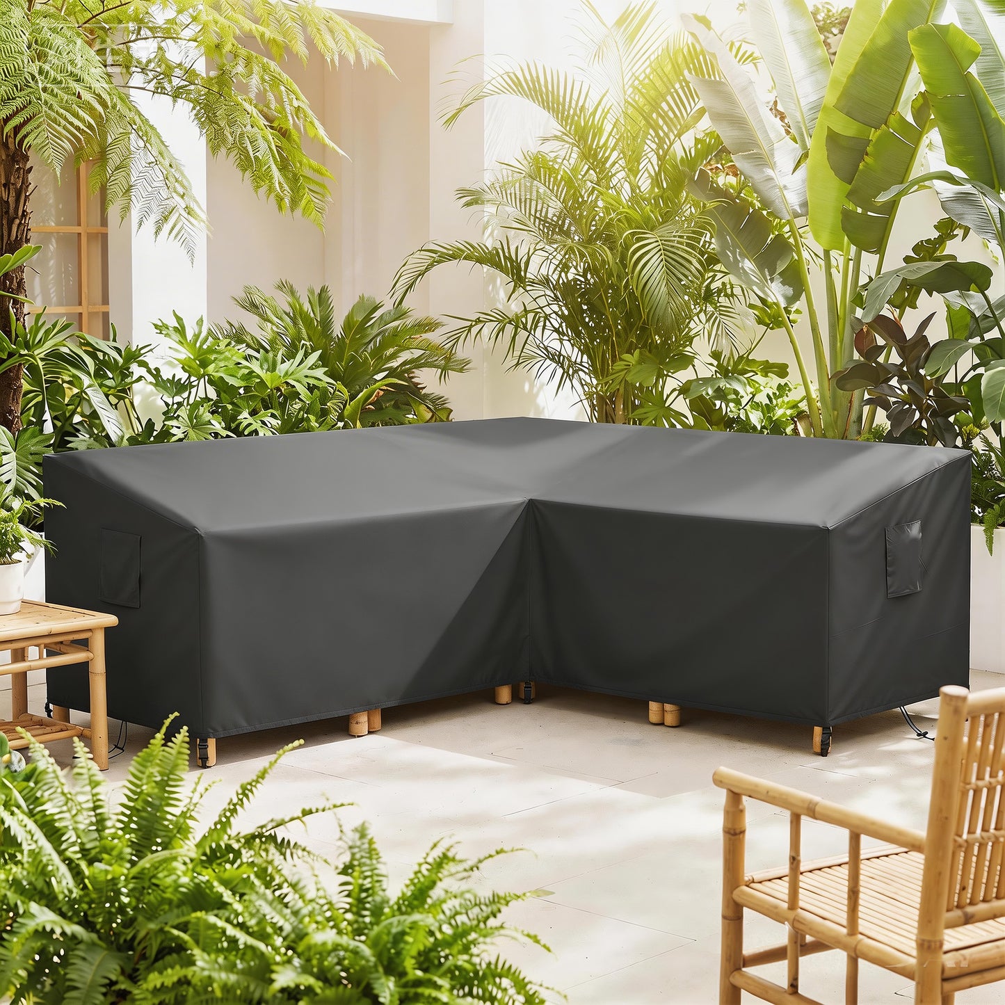 V-Shaped Sectional Sofa Cover Waterproof Anti-UV, Black