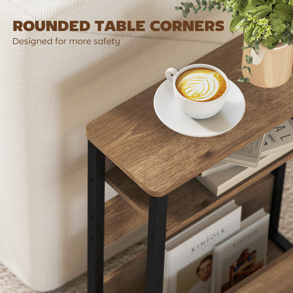 Narrow Side Table with Storage, Bedside End Table, Walnut Brown