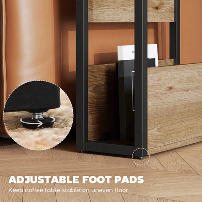 Narrow Side Table with Storage, Bedside End Table, Walnut Brown