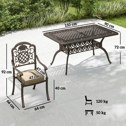 Outdoor Dining Set with Cushions, Parasol Hole, Bronze Tone