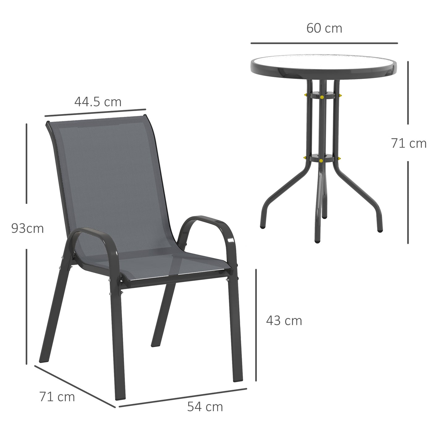Garden Bistro Set, Small Garden Set w/ Stackable Chairs, Dark Grey