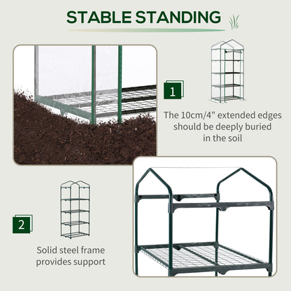 4 Tiers Mini Portable Greenhouse Compact Plant Grow Shed Metal Frame Transparent Clear Cover 160H x 70L x 50Wcm