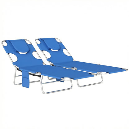 2 Sun Loungers with Reading Hole, Folding Garden Lounger, Blue