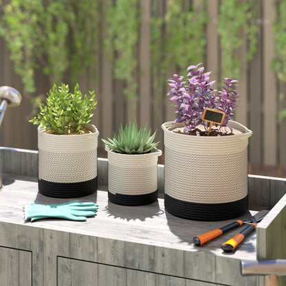 Plant Pots Handwoven Cotton Set of 3 White