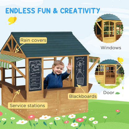 Wooden Playhouse for Kids Outdoor, Foldable Wendy House, Brown