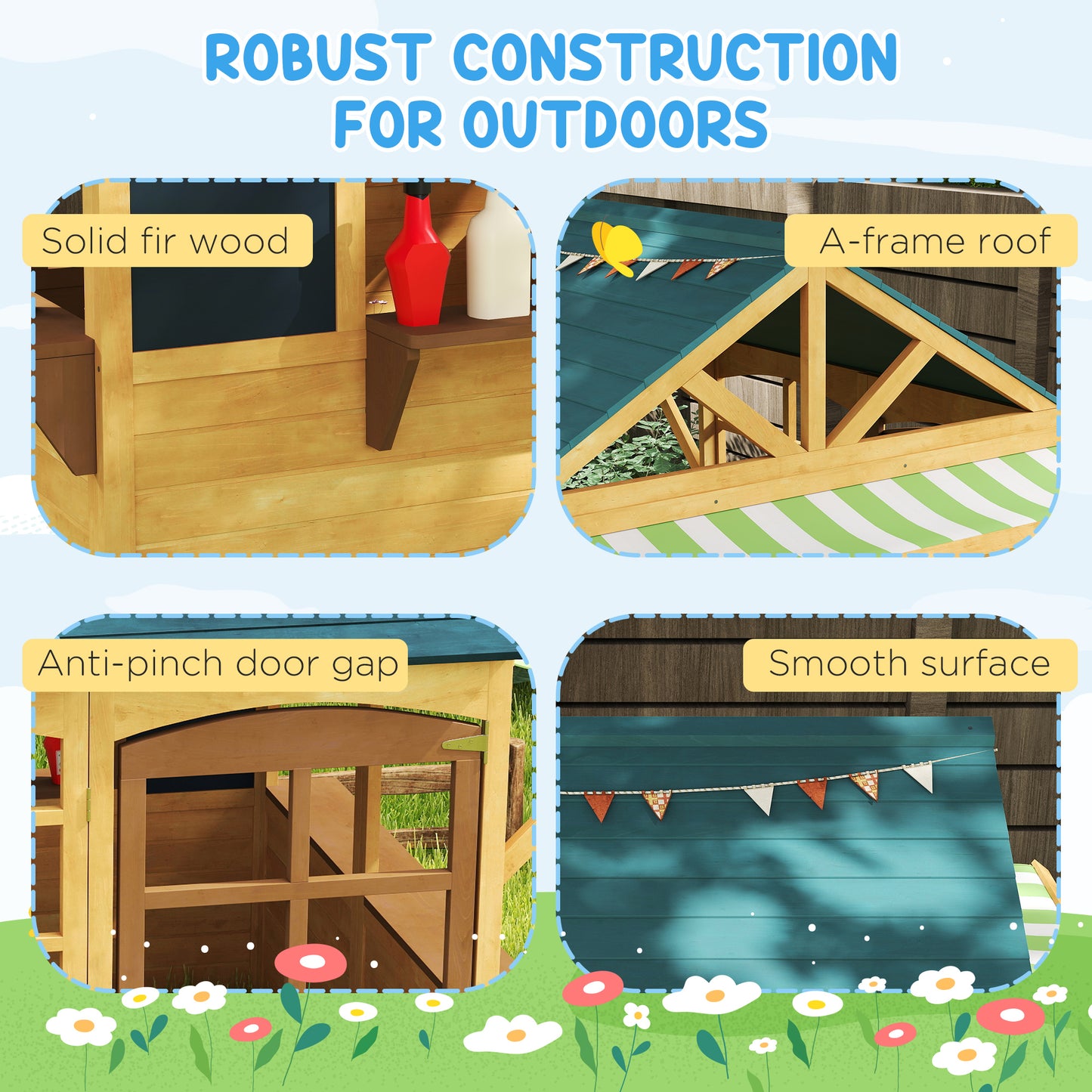 Wooden Playhouse for Kids Outdoor, Foldable Wendy House, Brown