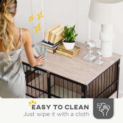 80cm Dog Crate Furniture Dog Cage End Table Indoor w/ Doors, Cushion
