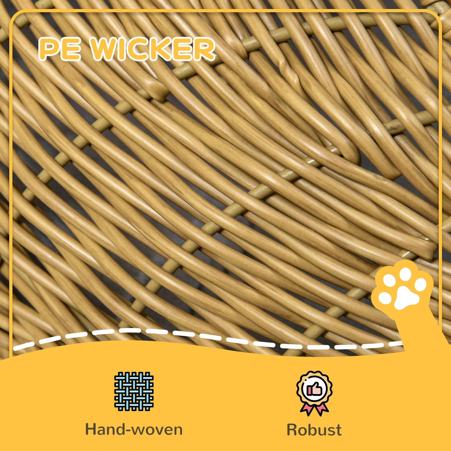 Wicker Cat House with Washable Cushion for Indoor Cats, Light Brown