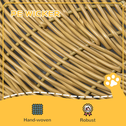 Wicker Cat House with Washable Cushion for Indoor Cats, Light Brown