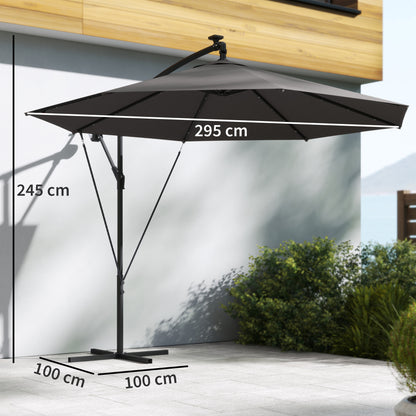3 m Cantilever Parasol Solar LED Lights, Black