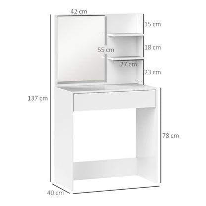 Dressing Table with Mirror and Storage, Modern Vanity Desk, White