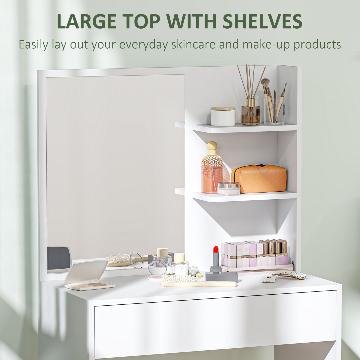 Dressing Table with Mirror and Storage, Modern Vanity Desk, White