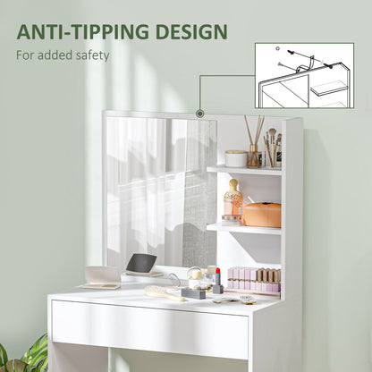 Dressing Table with Mirror and Storage, Modern Vanity Desk, White