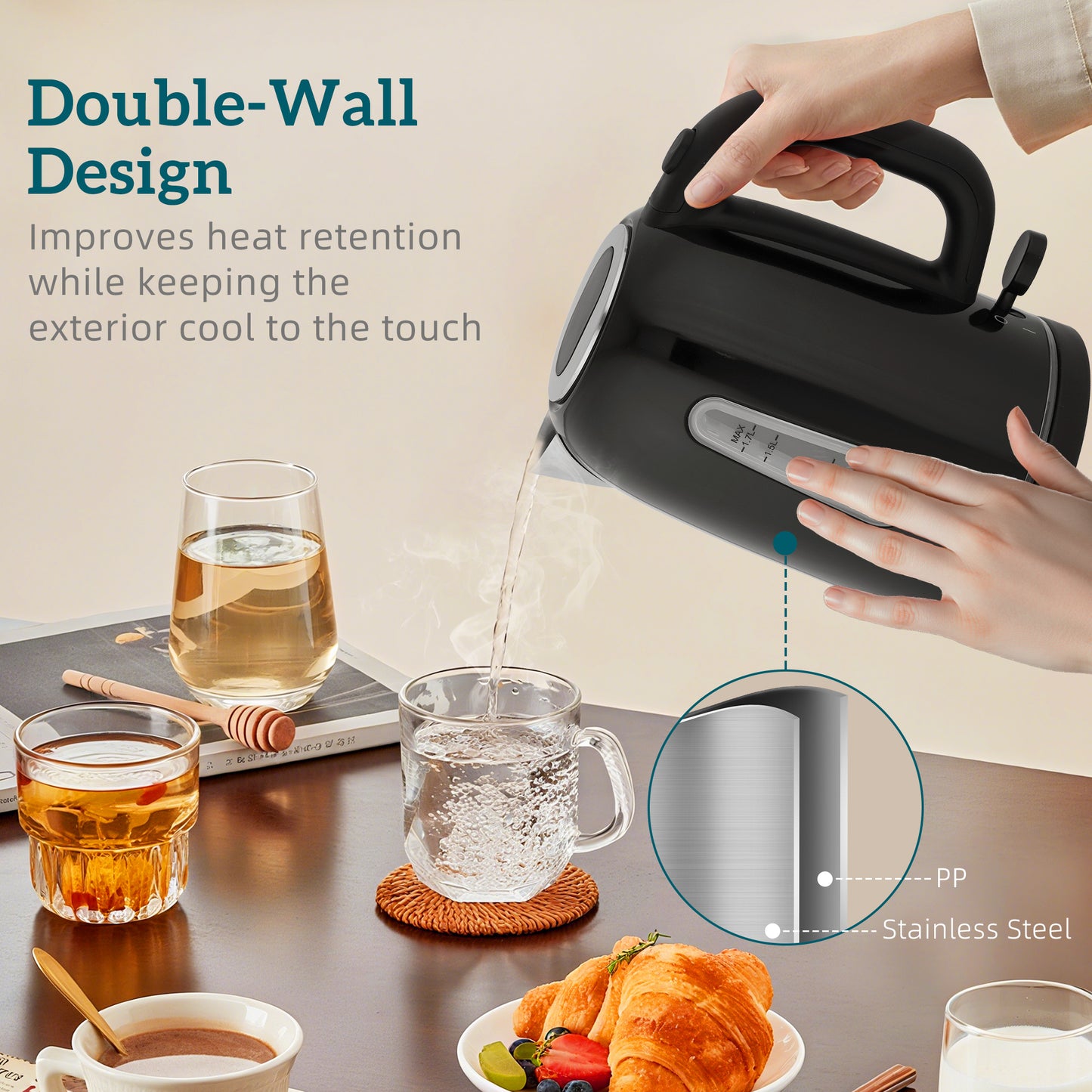 1.7L 3000W Rapid Boil Jug Kettle and 2-Slice Toaster Set, Black