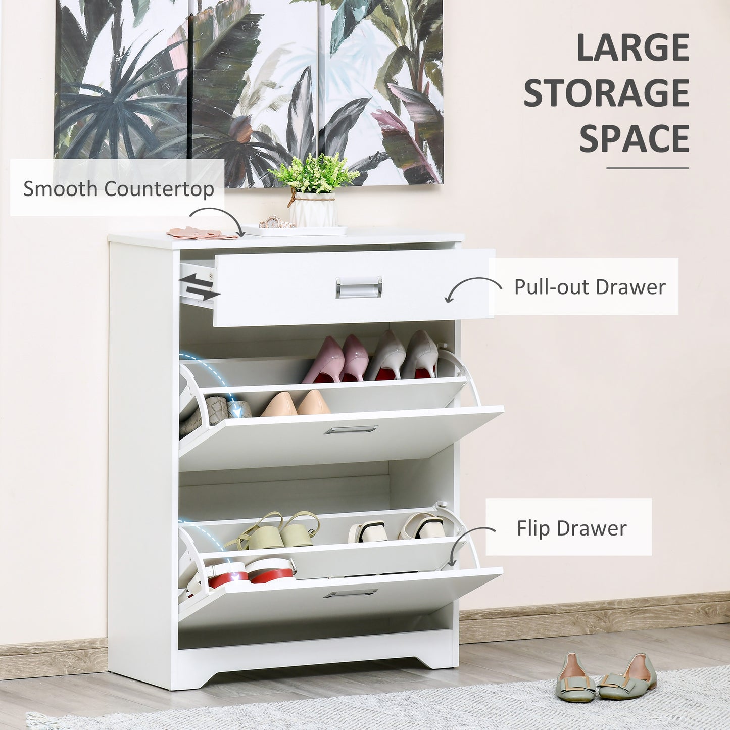 Tipping Shoe Cabinet Hall Organizer with Flip Drawers for Entry 16 Pairs