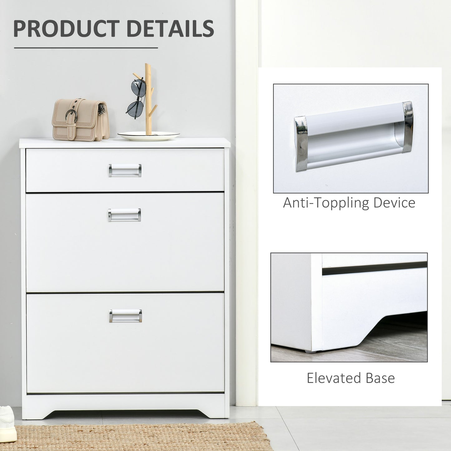 Tipping Shoe Cabinet Hall Organizer with Flip Drawers for Entry 16 Pairs