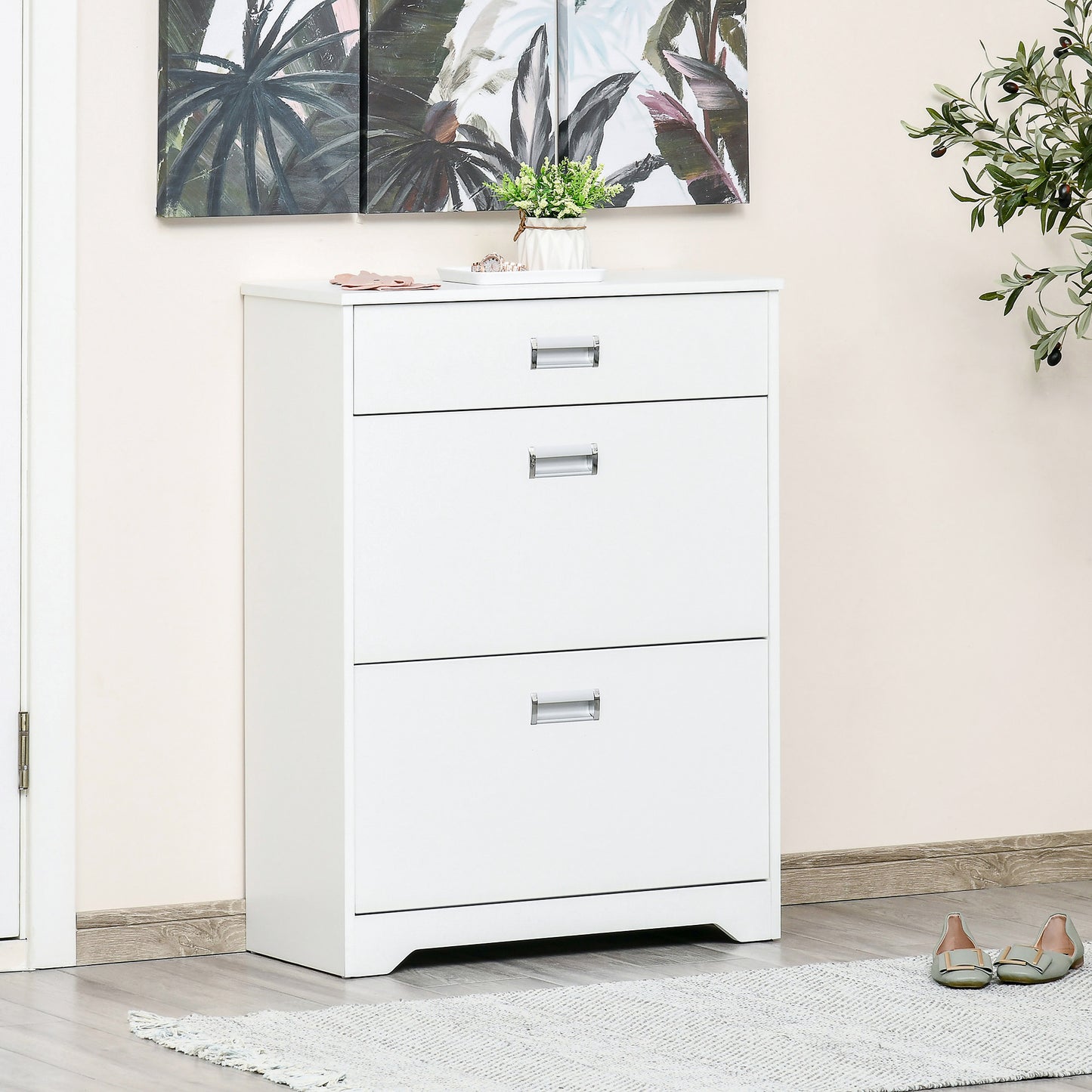 Tipping Shoe Cabinet Hall Organizer with Flip Drawers for Entry 16 Pairs