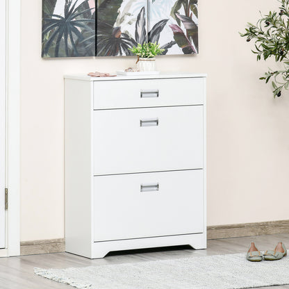 Tipping Shoe Cabinet Hall Organizer with Flip Drawers for Entry 16 Pairs