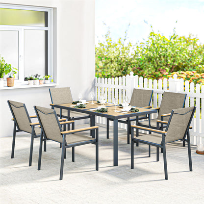 7 Piece Garden Dining Set, Outdoor Table and 6 Chairs, Khaki
