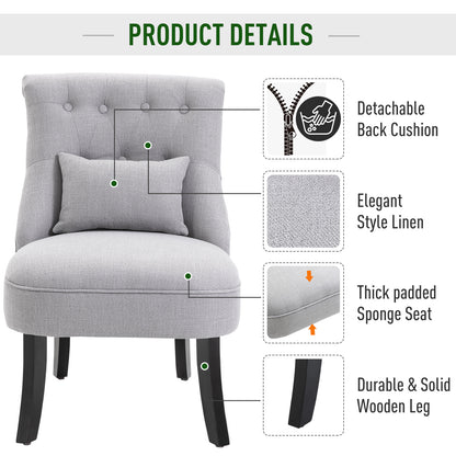 Fabric Single Sofa Upholstered with Pillow Wood Leg Grey