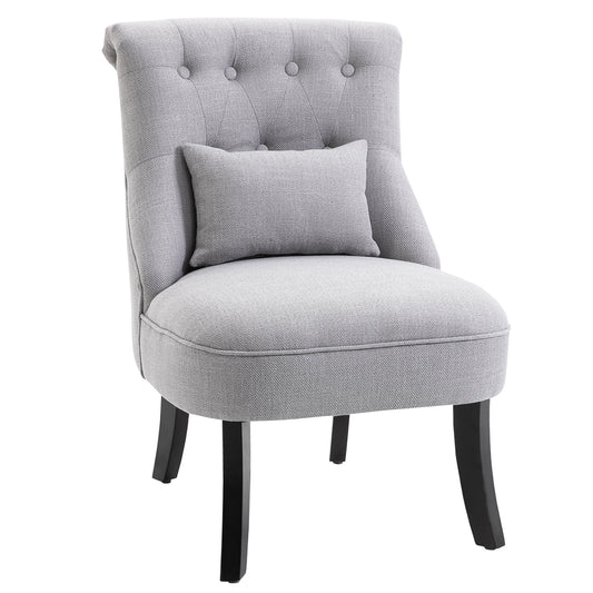 Fabric Single Sofa Upholstered with Pillow Wood Leg Grey