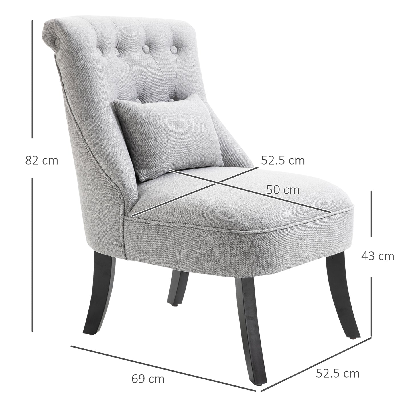 Fabric Single Sofa Upholstered with Pillow Wood Leg Grey