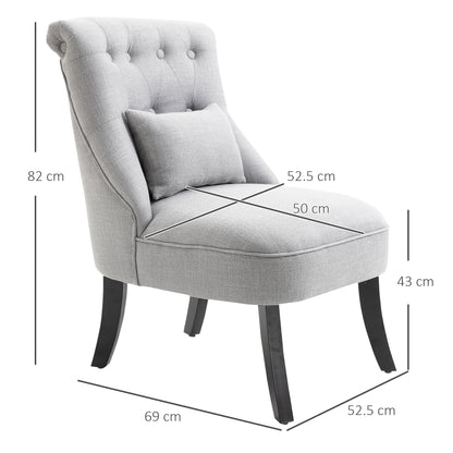 Fabric Single Sofa Upholstered with Pillow Wood Leg Grey